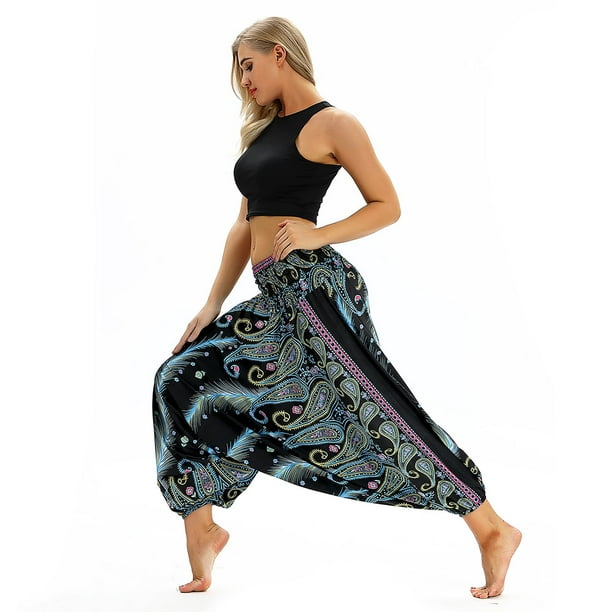 Women's Elephant Hippie Boho Yoga Harem Pants with Elastic Waist and Pockets