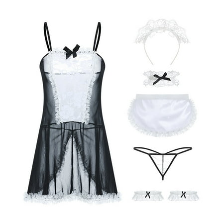 

Lace Lingerie for Women Ladies Fashion Erotic Lingerie Transparent Lace Mesh Sexy Maid Uniform Thong Headdress Suit Big Lingerie Black Lingerie Black Lace Christmas Lingerie for Women Sexy