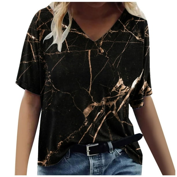 Blusa informal de manga corta con cuello redondo para mujer con estampado del día de San Valentín OAVQHLG3B Store lin121212