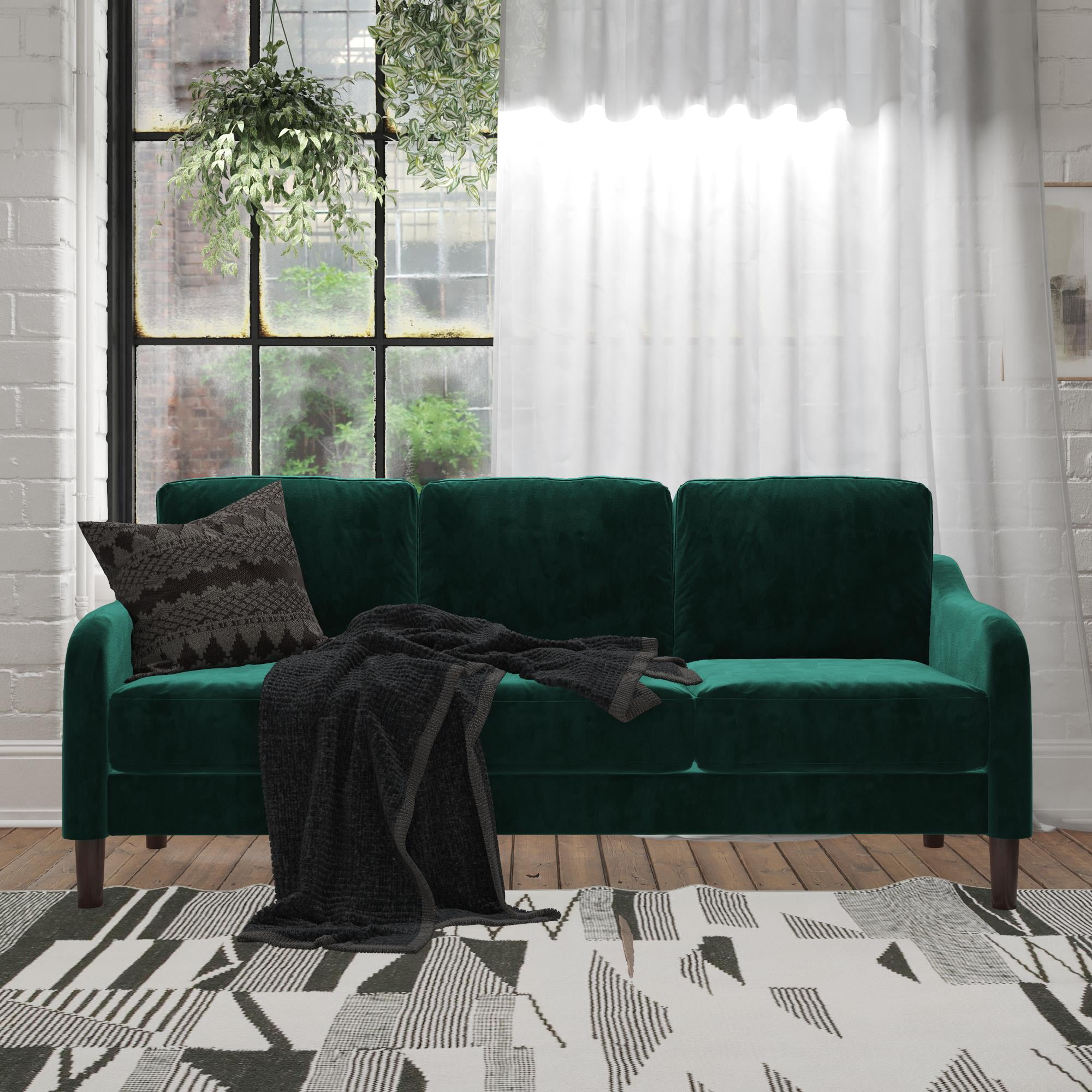 Ember Interiors Marbella 3-Seater Sofa Couch, Living Room Furniture, Green Velvet