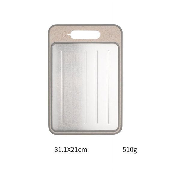 4 in 1 Chopping Board Blocks Double-side Cutting Board with Defrosting Thawing Function Kitchen Grinding with Knife Sharpener (1Pcs Khaki ,Small)