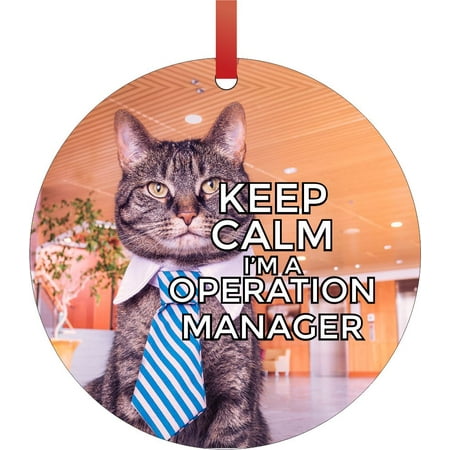Keep Calm I'm an Operation Manager - Cat Career Job Profession Appreciation Gift Double Sided Round Shaped Flat Aluminum Glossy Christmas Ornament Tree
