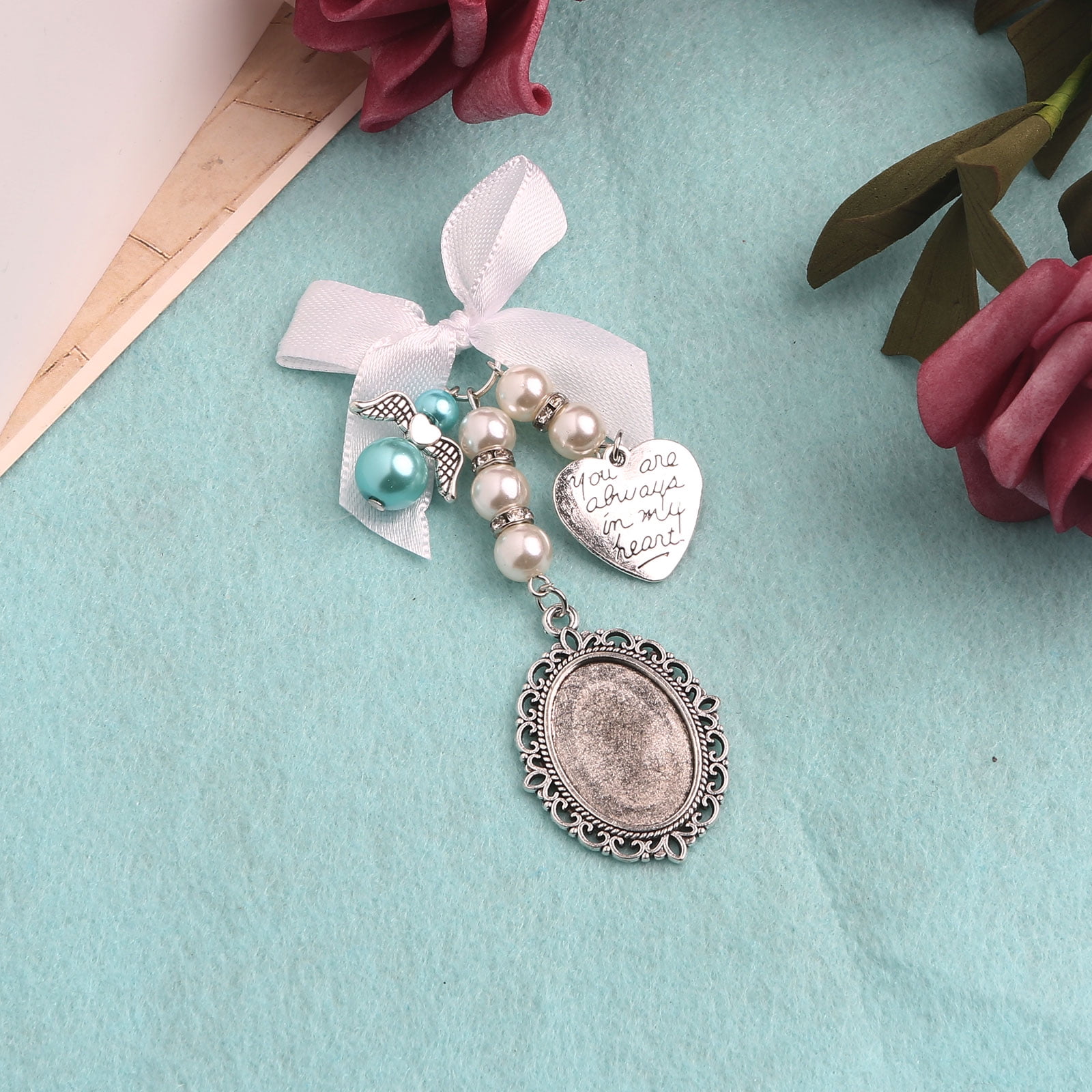 Lusofie Wedding Bouquet Photo Charms Bridal Lacy Oval Photo Charm Frame  Bouquet Charms for Wedding Memory You are Always in My Heart Bouquet Charms