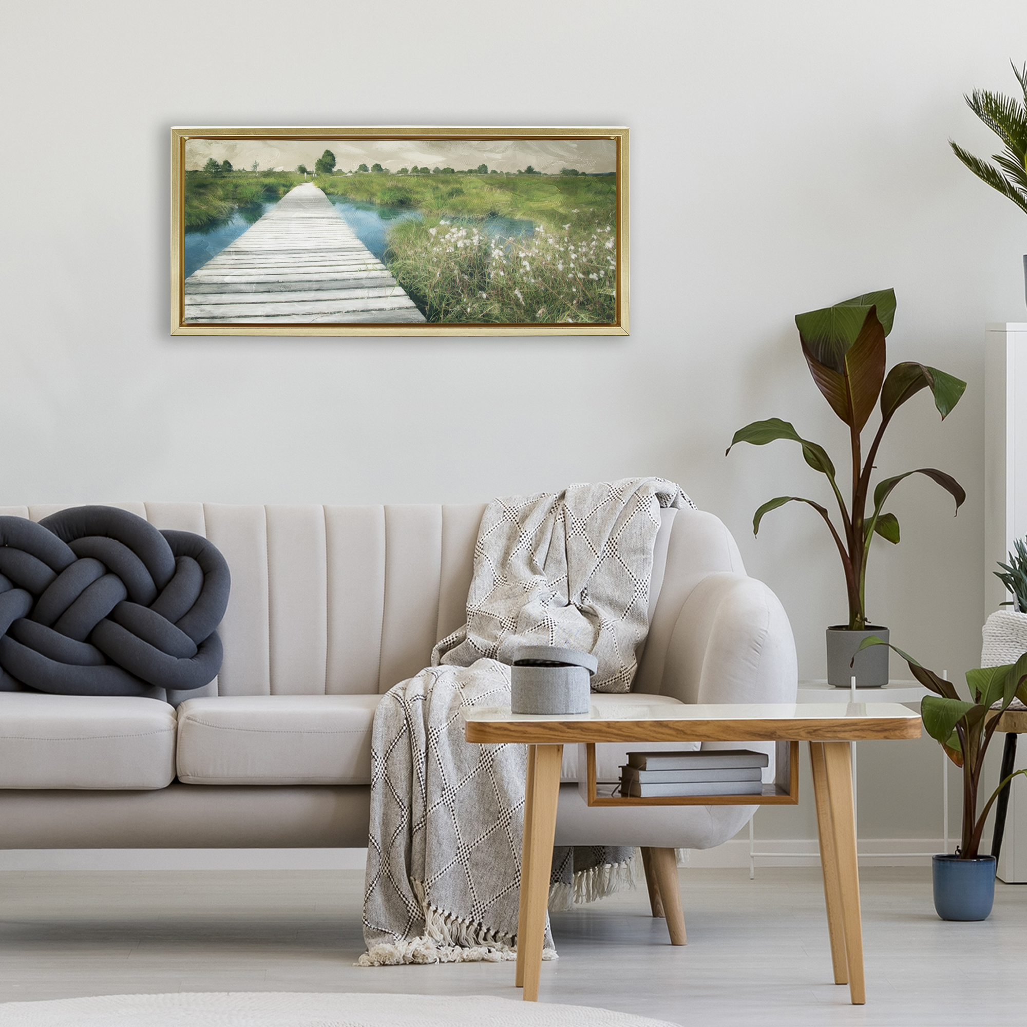 Stupell Industries Walkway On The Marsh Gold Framed Floater Canvas Wall Art, design by Milli Villa
