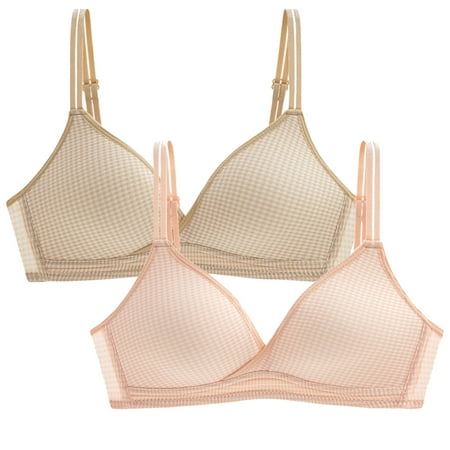 

ERTUTUYI 2PCs Women Simple Lattice Plaid Adjustable Shoulder Strap Underwire Underwear Bra