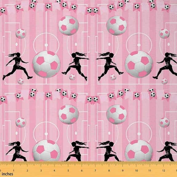 Castle Fairy Pink Soccer Girl Fabric by the Yard 1 Yard,Sport Theme Home Decor Fabric by the Yard,Ball Gamer Room Decor Fabric by the Yard,Lightweight Room Decor