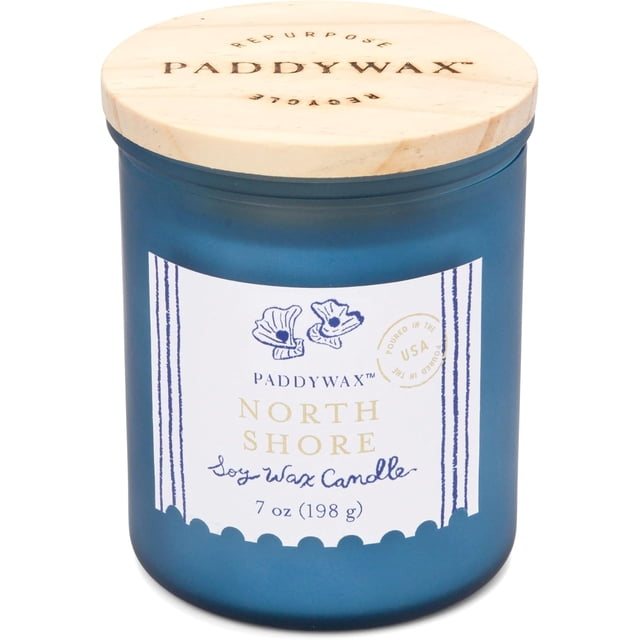 Paddywax Candles Scented Luxury Artisan Sea Glass Style Coastal Jar Candle with Lid, 7-Ounce, North Shore