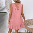 thumbnail image 7 of Women's Summer Casual V-Neck Sleeveless Mini Dress Tie Shoulder Width Layered Ruffle Flowing A-line Skirt Short Skirt Pink L, 7 of 7
