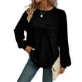 thumbnail image 5 of JUUYY Womens Casual Ribbed Long Sleeve Crewneck Basic Shirts Fitted Knit Tops Fashion Sweaters with Chest Pocket Black XL, 5 of 5