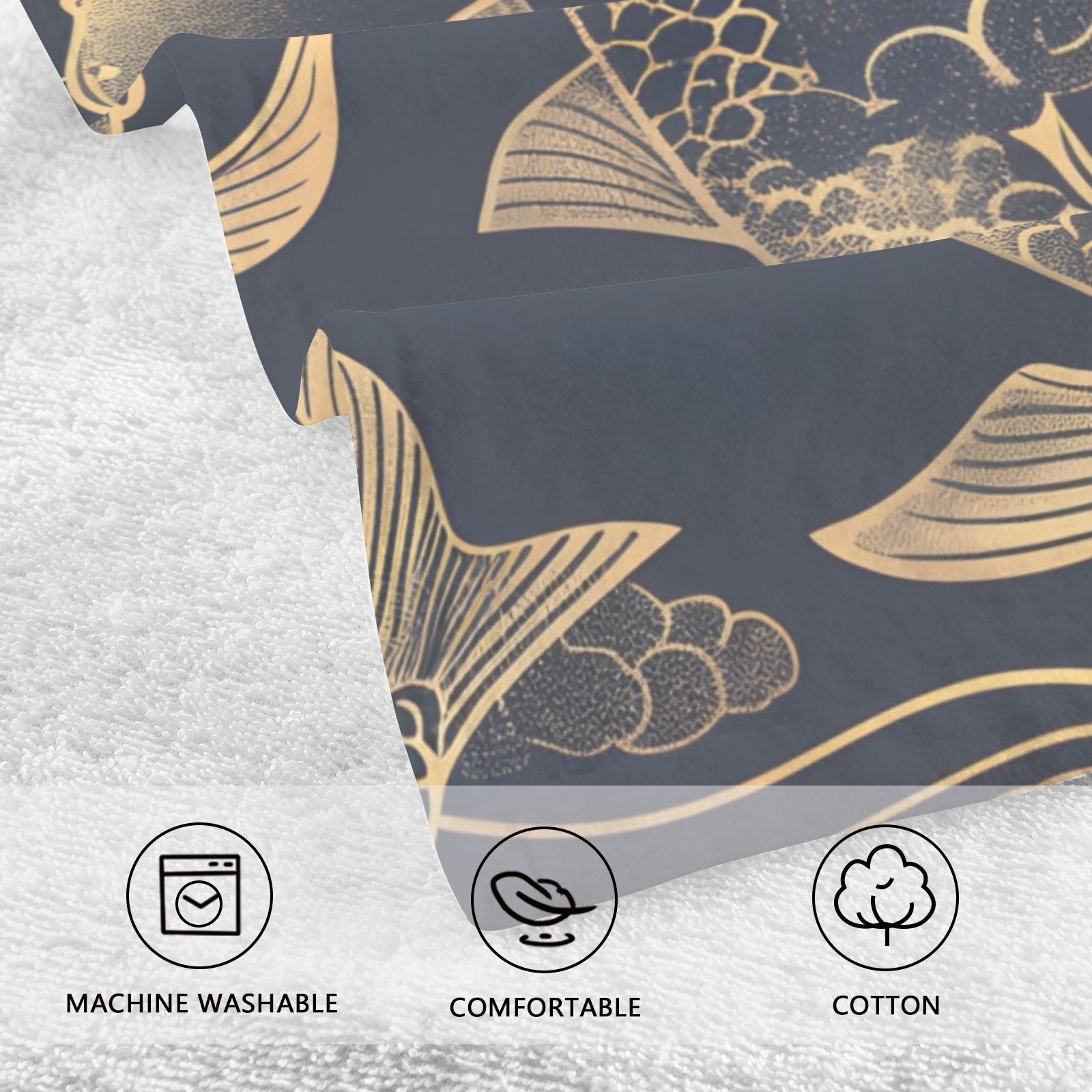 Gold Line Fish Hand Towels Cotton Bath Towels Large Face Towels Absorbent for Bathroom 2 Packs