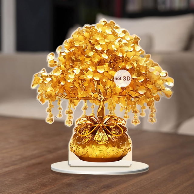 2D Flat Money Tree Acrylic Sign Adorno de escritorio Decoración de mesa coleccionable para la sala de estar Amplio de año nuevo regalo de año nuevo