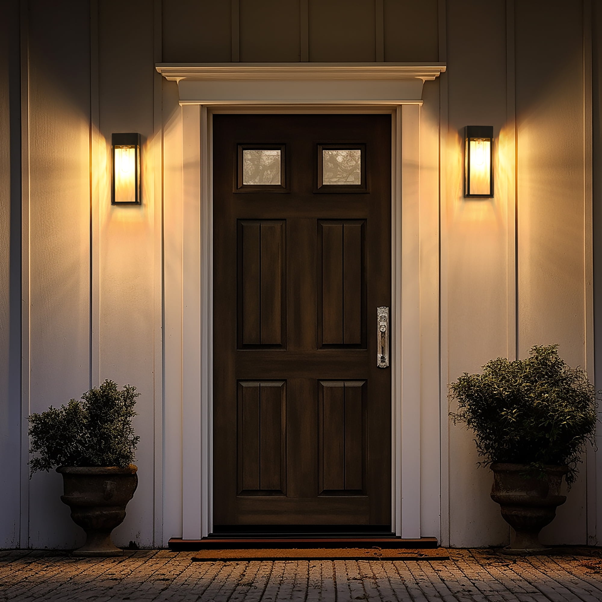 FKHouse 2 Pack Black Solar Outdoor Black Wall Light with LED Bulb, Dusk to Dawn & Waterproof for Patio, Garden