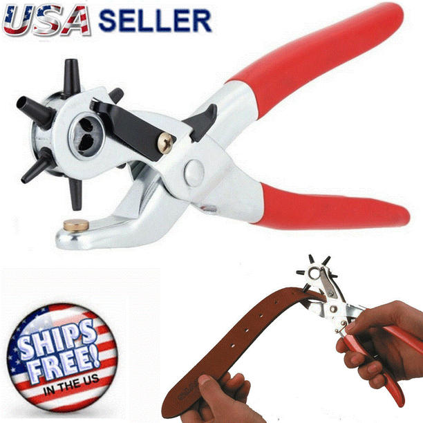 9" Leather Hole Punch Heavy Duty Hand Pliers Belt Holes 6 Sized Puncher Tool New