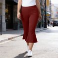 thumbnail image 6 of Hurxie Plus Size Capri Leggings for Women with Pockets Tummy Control Capri Yoga Pants High Waisted Leggings Wine,2XL, 6 of 6