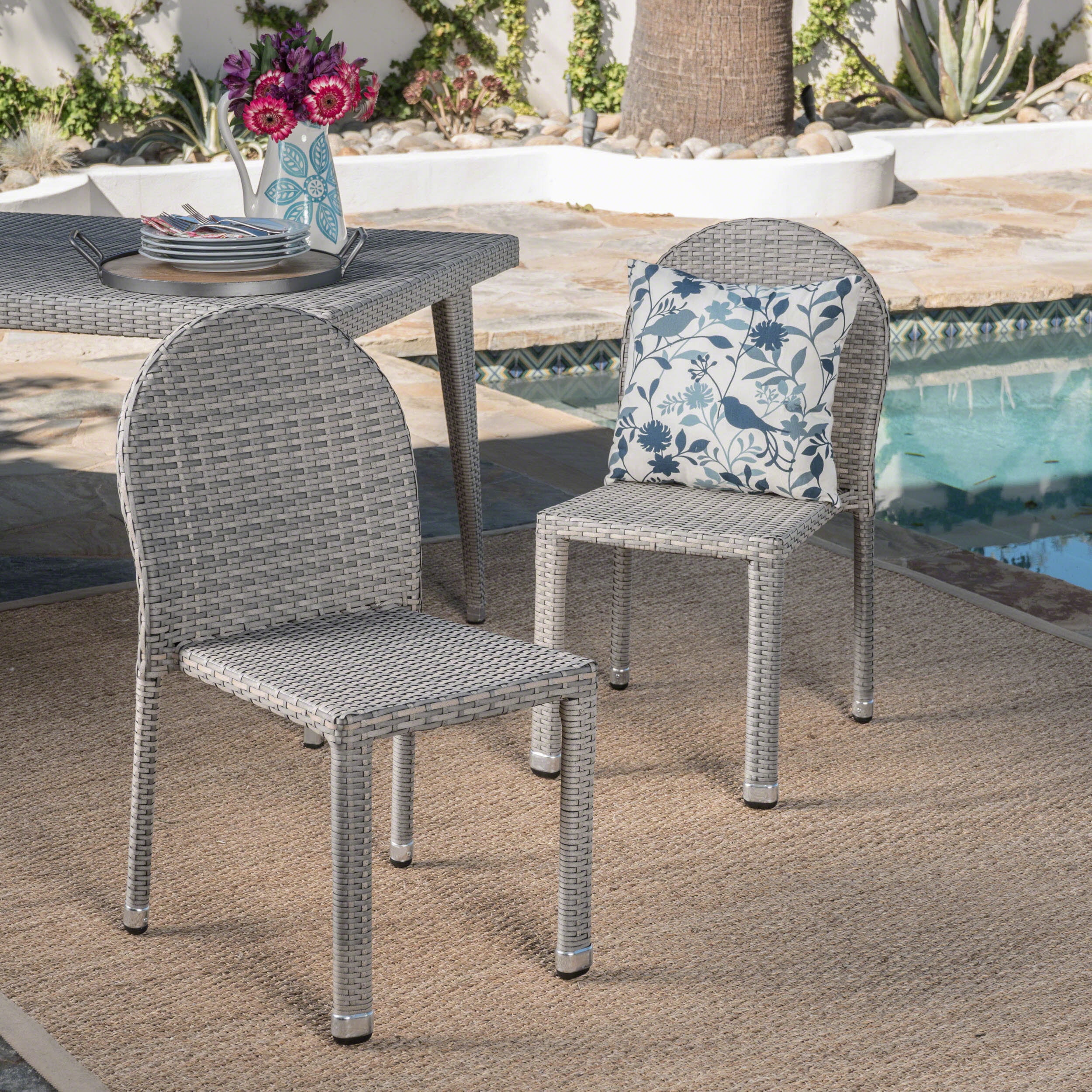 Carter Outdoor Wicker Stacking Chairs with an Aluminum Frame, Set of 2 ...