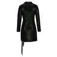 thumbnail image 5 of Bigersell Sequined Dresses for Women Evening Black Dresses Notched Lapel V-Neck Wrap Dress Elegant Formal Long Sleeve Sequin Dress Wedding Guest Sequins Patchwork Bodycon Mini Dress Black M, 5 of 6