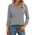 thumbnail image 1 of Tops TICTICMISS para mujer, manga 3/4, cuello en V, holgados, gris, 1 of 6