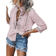 thumbnail image 3 of TEELYNN, blusa holgada de encaje con mangas 3/4, camisa para mujer, blusa vintage de algodón con botones y cuello en V, blusa informal estilo bohemio, blusa de otoño 2020 para mujer, 3 of 5