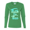 thumbnail image 2 of Wild Bobby, Faith Over Fear, Inspirational/Christian, Women Graphic Long Sleeve Tee, Kelly, Large, 2 of 4