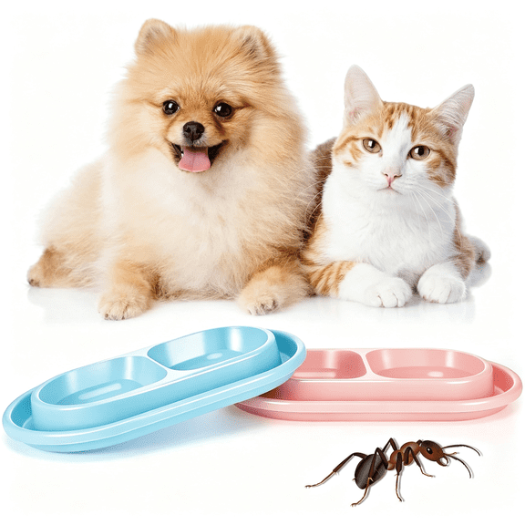 NORIZF 2 Pieces Cat Dog Food Bowl,25 Oz Plastic Double Pet Food Water Bowls Feeding Bowl Tray Cat No Spill for Dogs Pets Outdoor,Pink and Light Blue Versatile Cat Bowl