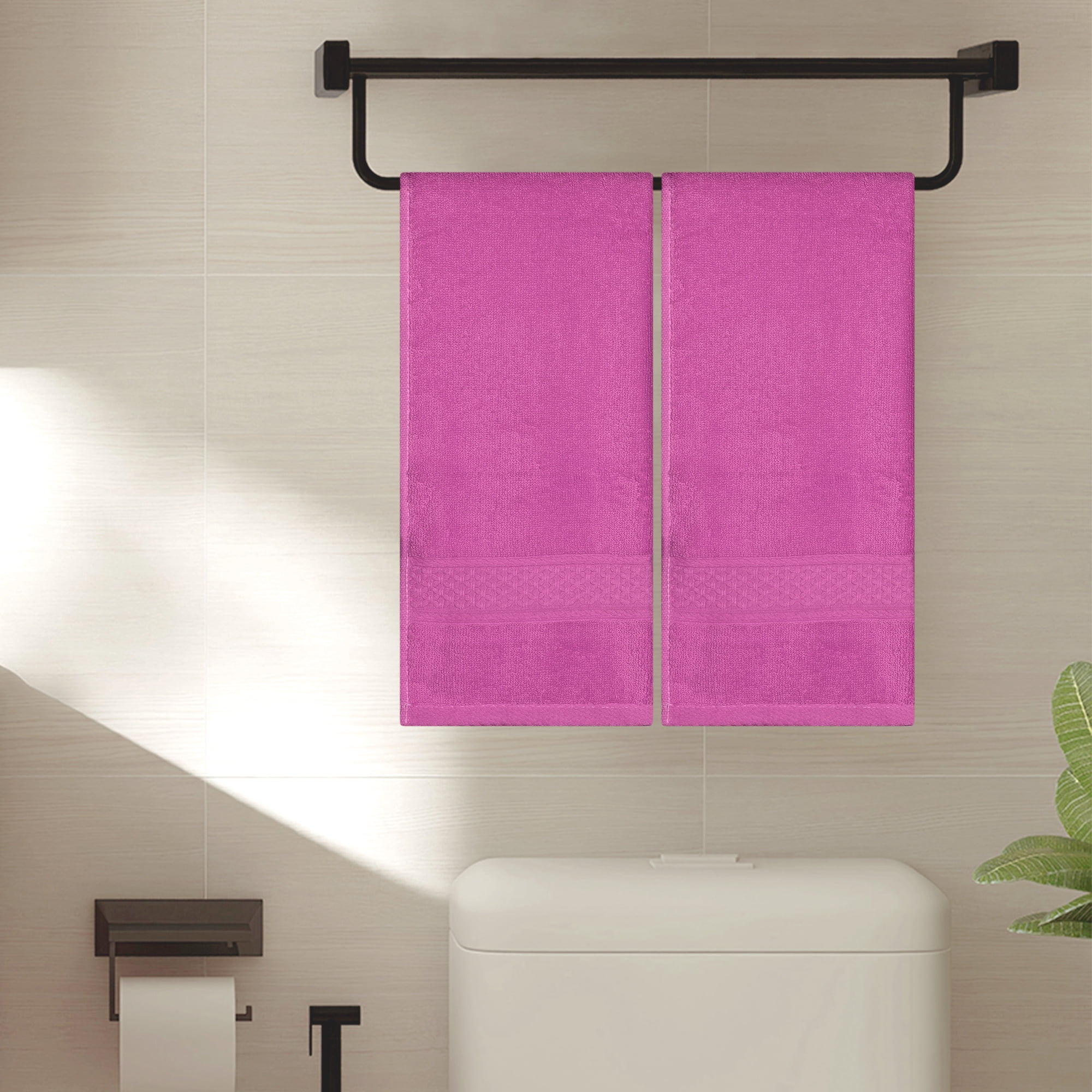 Unique Bargains 4 Pcs Solid Soft Hand Towel Dark Pink/Dark Grey 13" x 30"/14" x 30"
