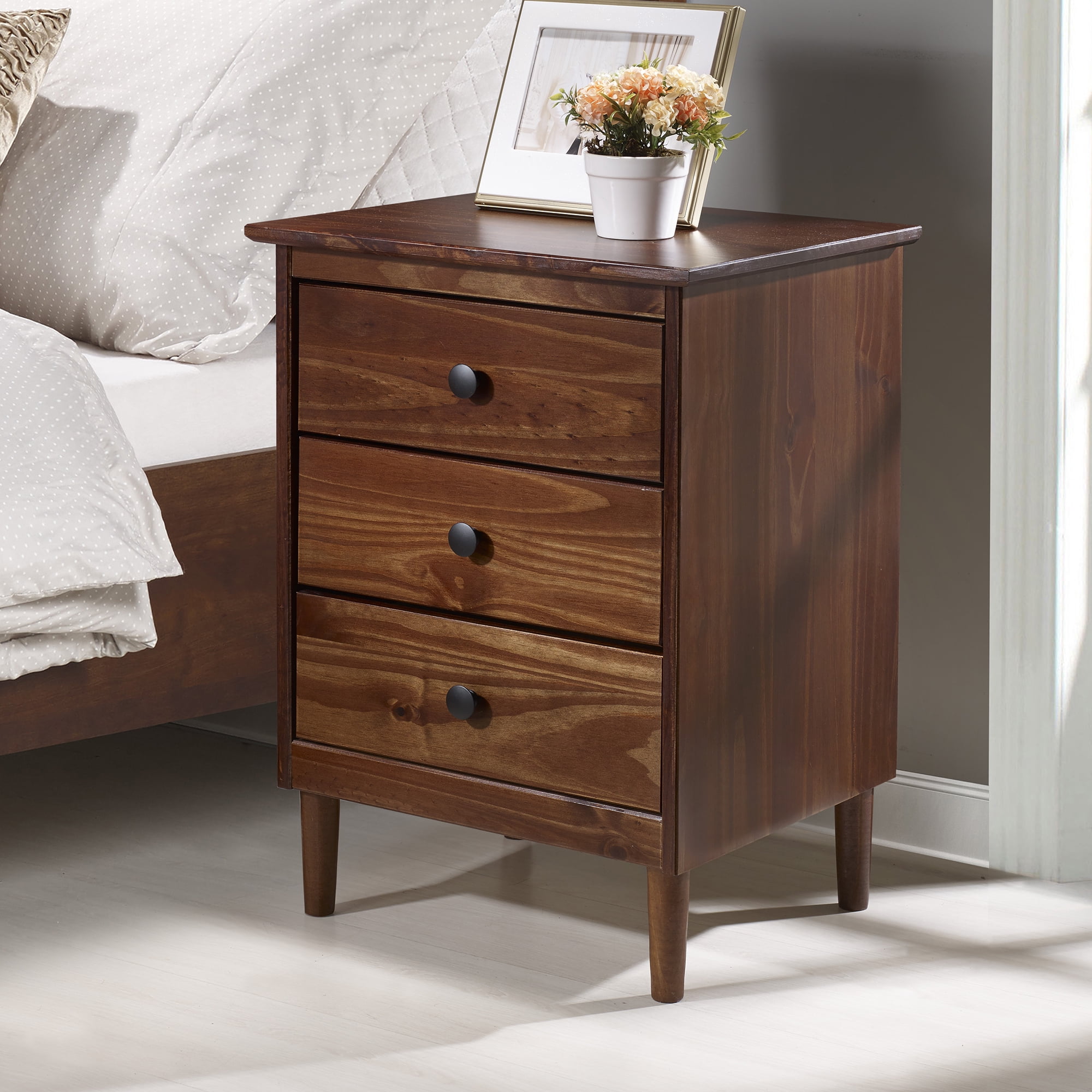 Walker Edison Madeline 3-Drawer Nightstand, Walnut
