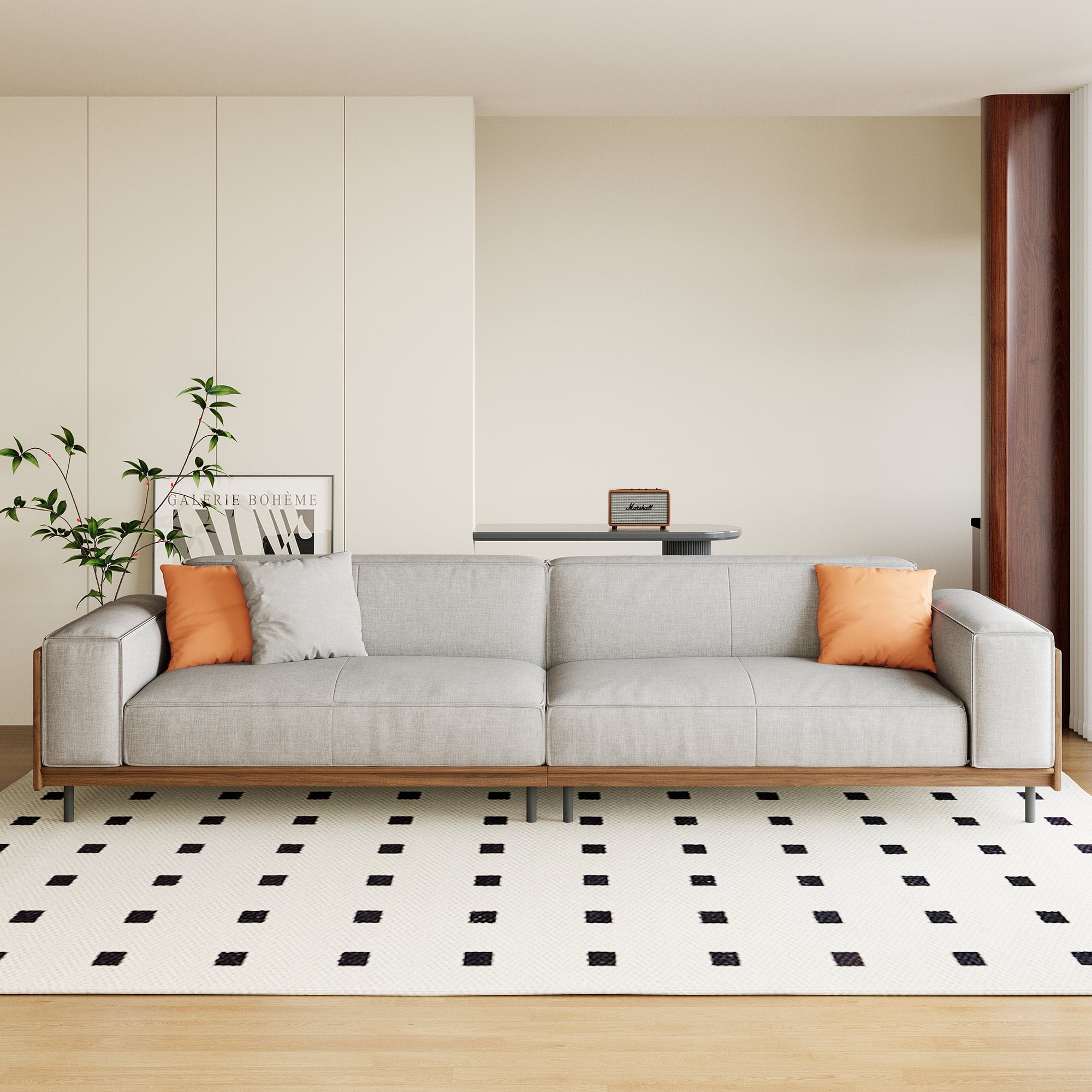 NessCarsti Mod. 4-seater sofa - Timecloud couch, wood frame/metal legs,suit office/apartment/living rm, 111.81", grey