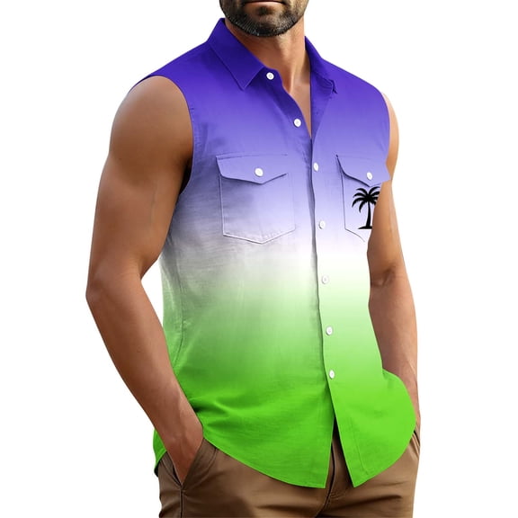 Noric Men's Sleeveless Hawaiian Shirt Print Button Up Tank Tops Loose Fit Beach Vest for Summer Holiday