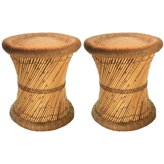 Natural Geo Tabouret d'Accent Moray (Ensemble de 2) - Tissé à la Main Beige