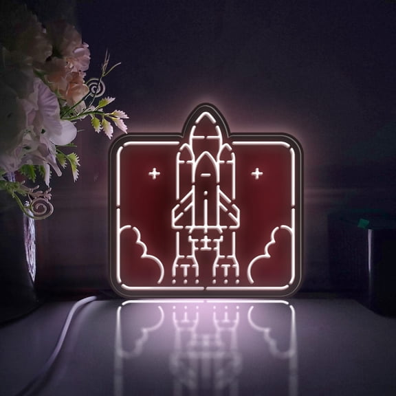Rocket Launch Led Light Box, Dimmable Neon-Like Light Signs USB Power for Wall Decor Bedroom Decoration, Static Light (WxH) 6"x6"