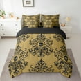 thumbnail image 2 of jejeloiu Vintage Damask Floral 7pcs Bedding Comforter Set,Gothic Skull Queen Bedding Sets,Yellow Black Queen Sheet Sets For Men Women,Breathable Bedroom Decorative Reversible, 2 of 8