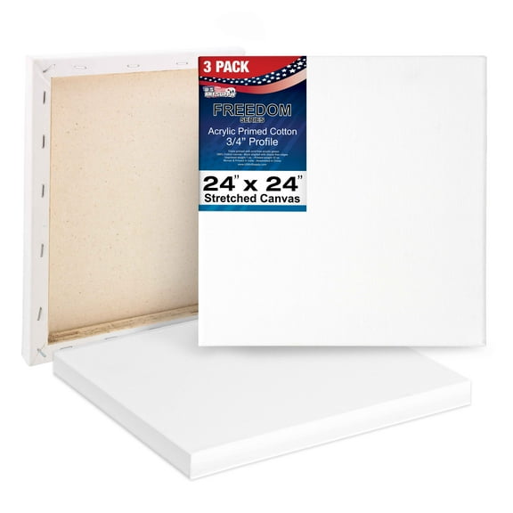 U.S. Art Supply 24 x 24 inch Stretched Canvas 12-Ounce Triple Primed, 3-Pack - Professional Artist Quality White Blank 3/4" Profile, 100% Cotton, Heavy-Weight Gesso - Acrylic Pouring, Oil Painting