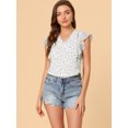 thumbnail image 2 of Unique Bargains Blouse à Volants pour Femmes Florale Décontractée Col en V Manches Courtes, 2 of 6
