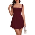 thumbnail image 1 of Vestido LUNAMODA para mujer, cuello cuadrado, pajarita sin espalda, rojo, 1 of 5