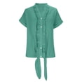 thumbnail image 7 of hotojiny Blouses for Women Dressy Casual Tie Front Linen Shirt Ruffle V Neck Short Sleeve Button Down Summer Tops for Beach Vaction, 7 of 7