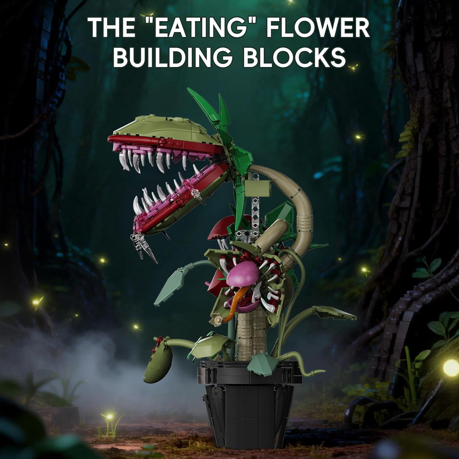 Carnivorous Monster Plant Building Set Venus Flytrap Model Kit for Adults & Teens Articulated Cannibal Flower with Do Not Touch Pot Creative Botanical Decor & Gamer Room Display
