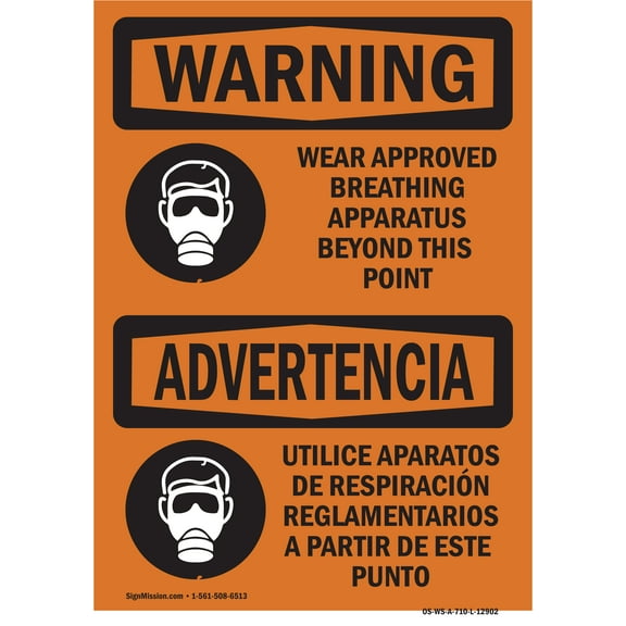 OSHA WARNING Sign - Wear Approved Breathing Apparatus Bilingual | Decal | Protect Your Business, Work Site, Warehouse & Shop Area | Made in the USA