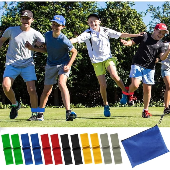3 Legged Race Bands Outdoor Team Game for Kids and Adults 12 Pack with Bag