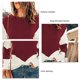 thumbnail image 5 of Top de punto para mujer, cuello redondo, mangas con hombros caídos, empalme de color, suéter de punto informal para primavera, otoño, invierno, rojo vino L, 5 of 5