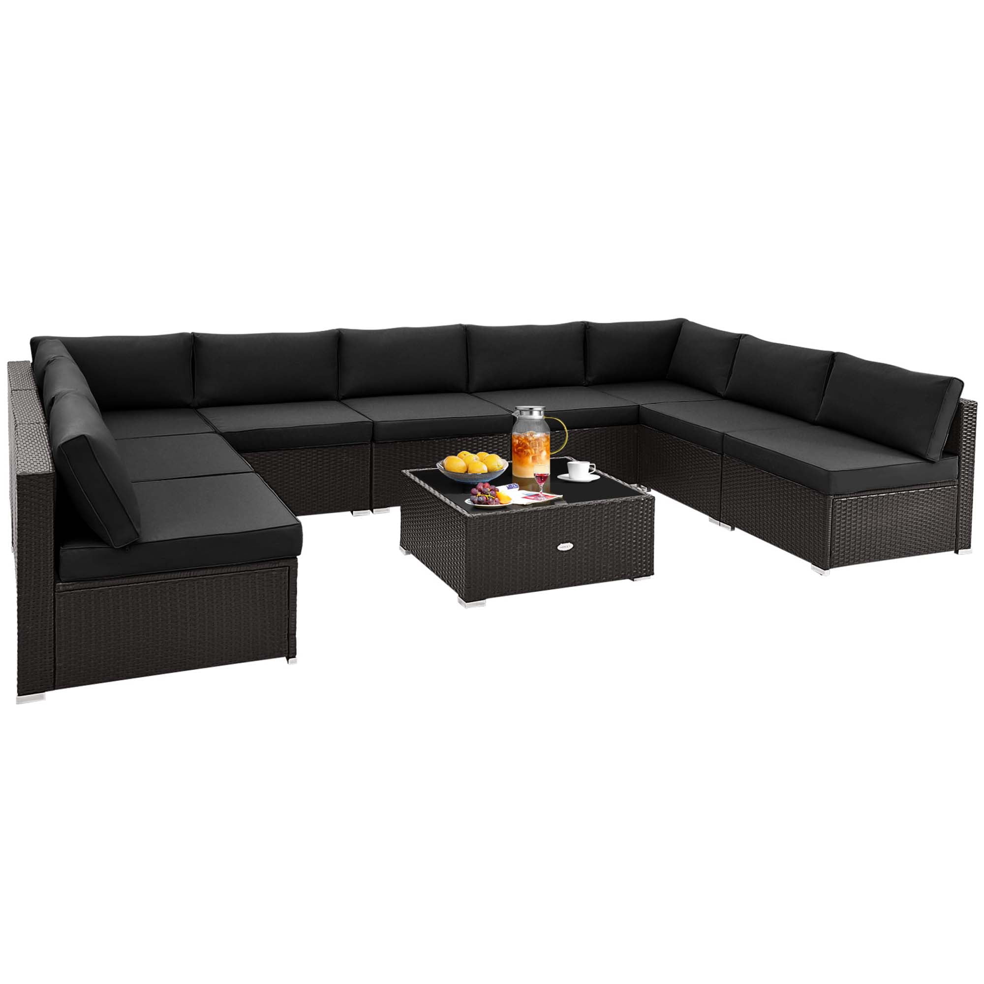 Costway 10 PCS Patio Rattan Furniture Set Outdoor Wicker Sofa Table Cushioned Seat Black