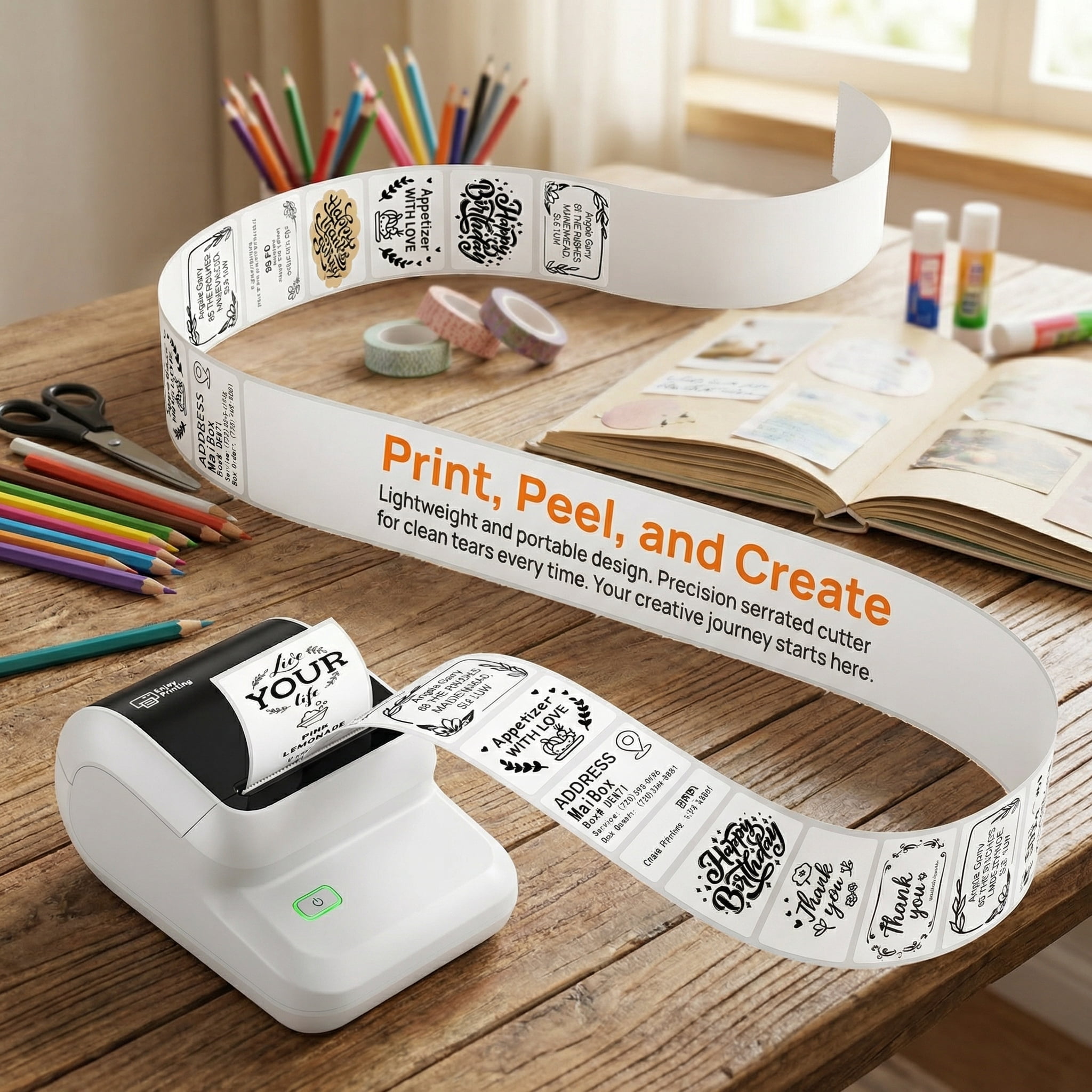 Phomemo M100 Portable Sticker Printer And 1 Roll Paper, Wireless Thermal Label Maker, Easy to Use, Prints 20-50 Mm Wide, for Home Office, School, Storage And Organization （White）