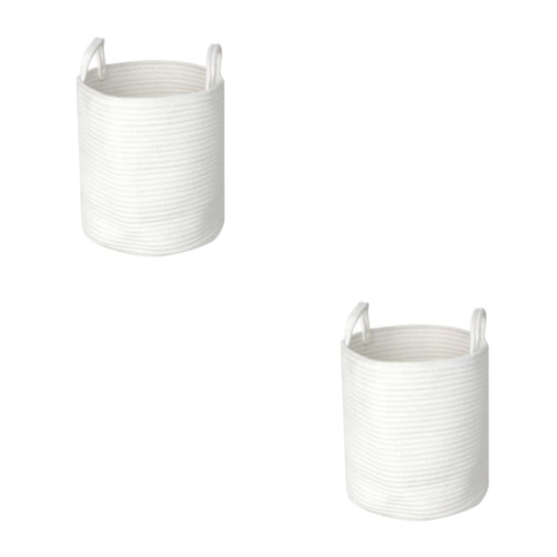 Inteprter Cesta de almacenamiento de cuerda de algodón apretada, cesta sucia, cesta de almacenamiento de tela, cómoda y almacenamiento de ropa blanco S 2piezas