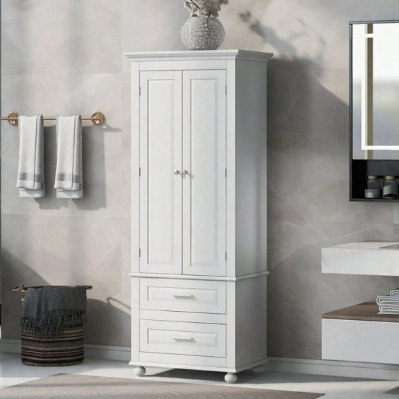 Tall Storage Cabinet With Two Drawers For Bathroom Office