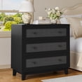 thumbnail image 3 of FANRAL Rattan Large Nightstand,27.6"H Wood Tall Night Stand,Wide Modern 3 Drawers,Boho Bedside Table Narrow Side Table for Bedroom Living Room,Black Night Stand, 3 of 7