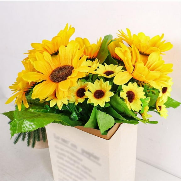 KTFgvq Artificial Sunflower Bouquet, Vibrant Yellow Blooms, Realistic Artificial Flowers, Home and Garden Decor, for Indoor Outdoor Decoration, Yellow