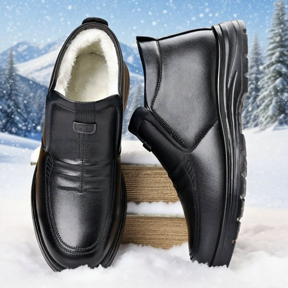 High-End Business Men's New Fleece-Lined Casual Chelsea Mid-Calf Boots, Solid Color Slip-On Design, Warm and Comfortable with Thick Sole Anti-Slip Durability, 7 Sizes Available for Winter Outdoor