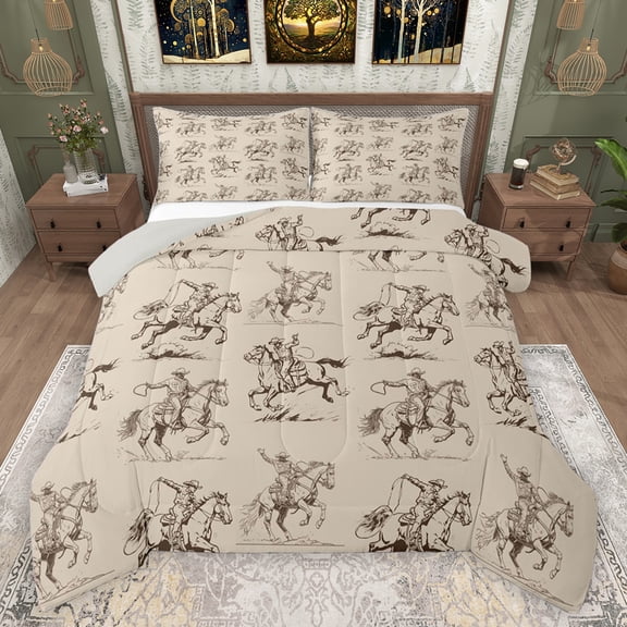 jejeloiu Boho Country Style Bedding Comforter Set,Western Cowboy Twin Comforter Sets,Abstract Hand Drawn Bedding Set For Adults,Super Cozy Room Decor Reversible,2 Pieces