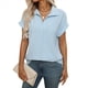 thumbnail image 1 of Blusa de Verano para Mujer, Corta, Elegante, Informal, con Cuello de Solapa, Color Azul , Talla XXL, 1 of 9