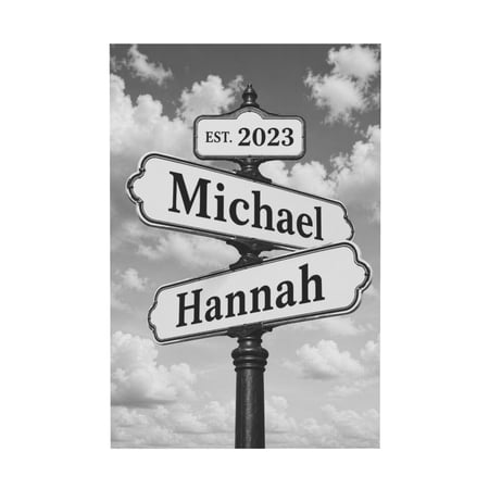 Personalized Vintage Street Sign Canvas Wall Art With Custom Names And Date For Couples 12*18in