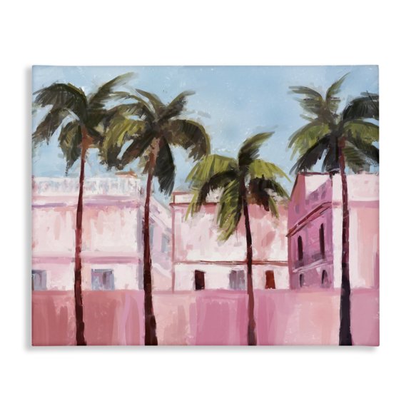 Stupell Industries Contemporary Tropical Pink Buildings Canvas Art, 20 x 16, by Ziwei Li
